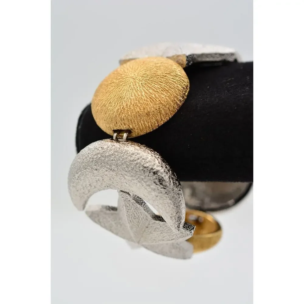 Christian Dior Vintage Celestial Moon Star Statement Bracelet Silver Gold Chunky